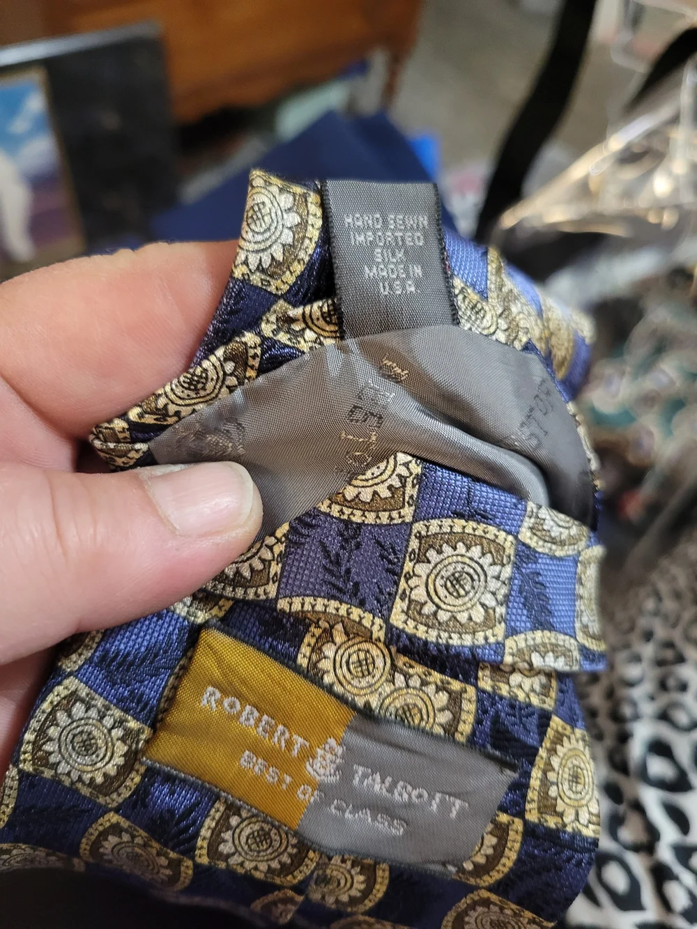 Robert Talbott Blue and Gold Geometric Medallion Silk Tie